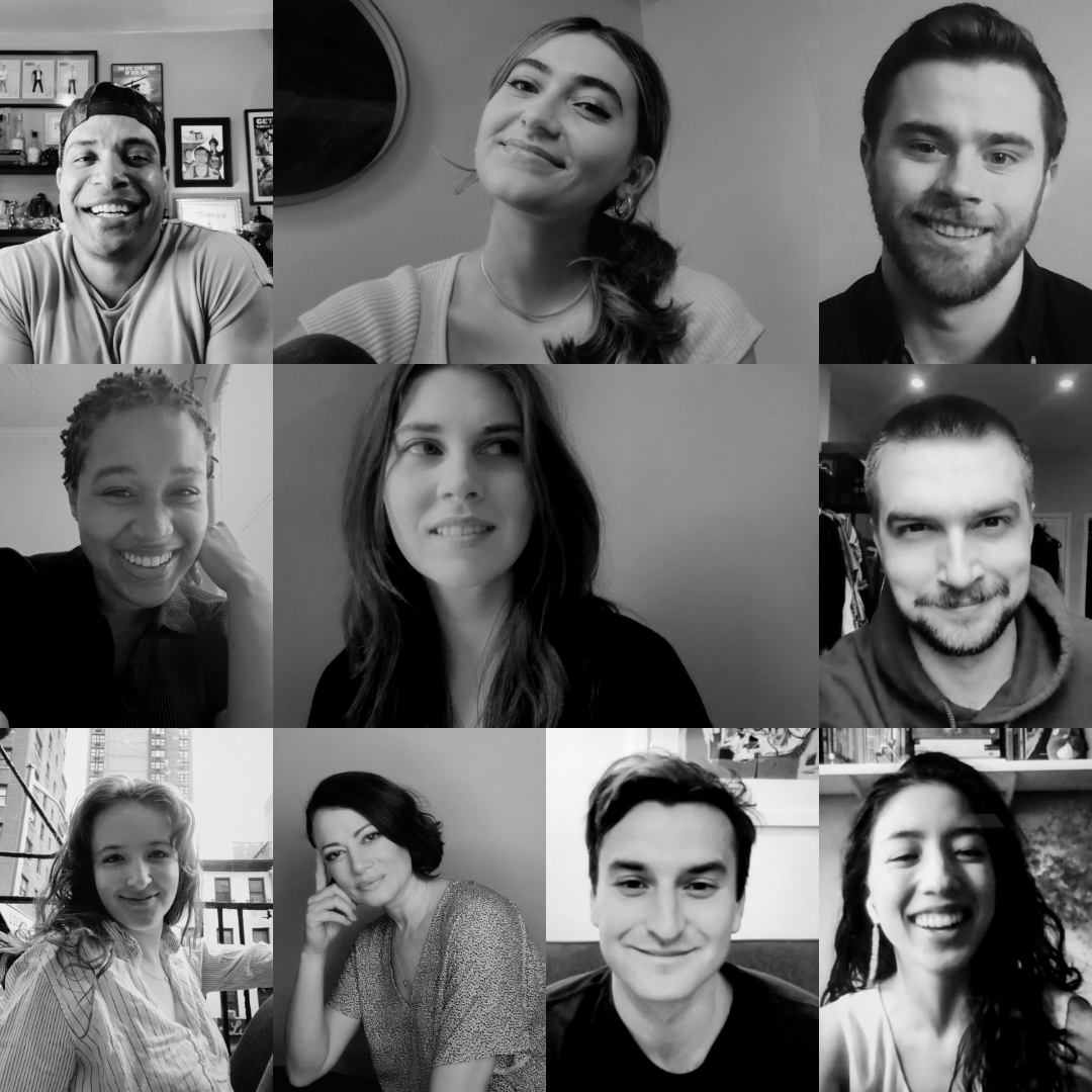 A black and white collage of nine exceptional students smiling. Each individual is captured in a separate square, creating a grid arrangement. The background details vary, featuring home interiors and personal items, reflecting the spirit of Spring 2021.