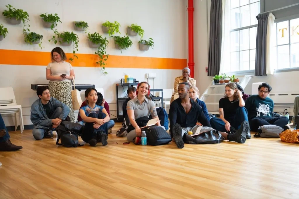Summer acting intensive students participate in a group discussion at Terry Knickerbocker Studio.