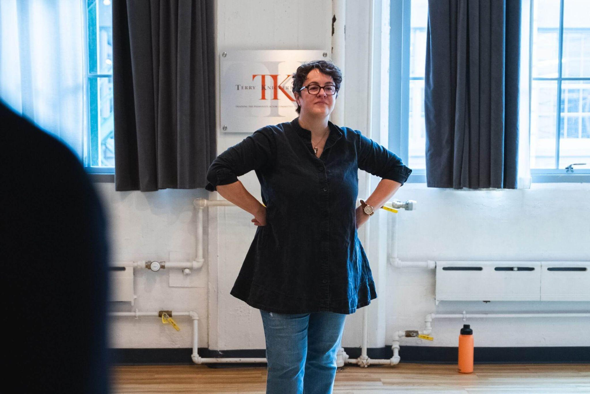 Acting instructor leading a professional actor training session at Terry Knickerbocker Studio in Brooklyn, NYC.